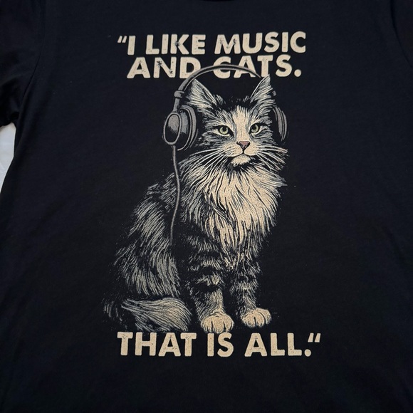 Original Art Cats & Music Soft Black Cute Funny Novelty Graphic T-shirt. Size XS - Picture 2 of 12